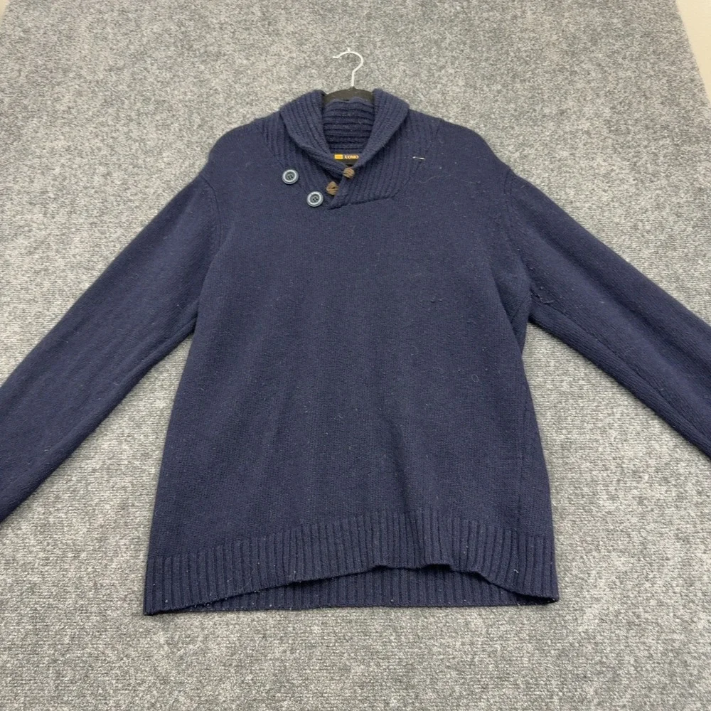 JP Uomo Firenze Sweater Mens L Blue Wool Blend Shawl Neck Pullover‎ Classic